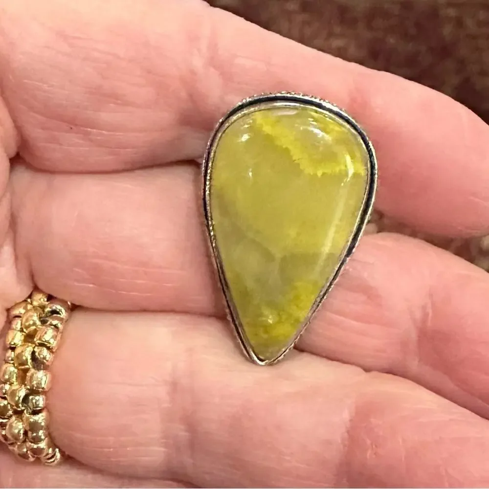 Serpentine gemstone, silver overlay ring, 925‎ size adjustable